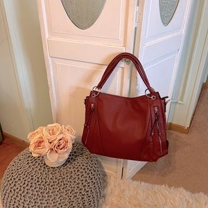 Red faux leather shoulder bag